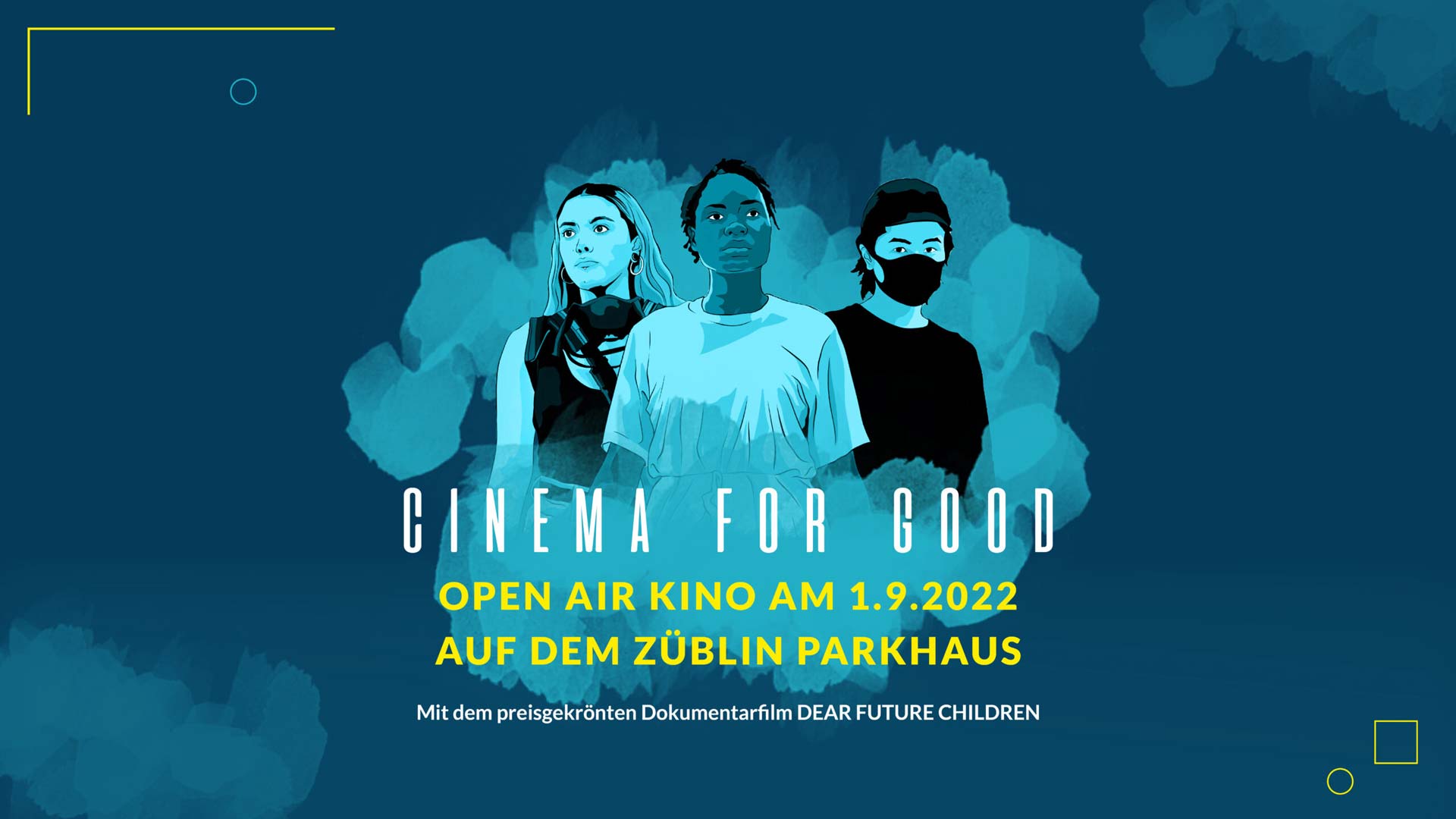 Eine Grafik auf der "Cinema for Good" steht.