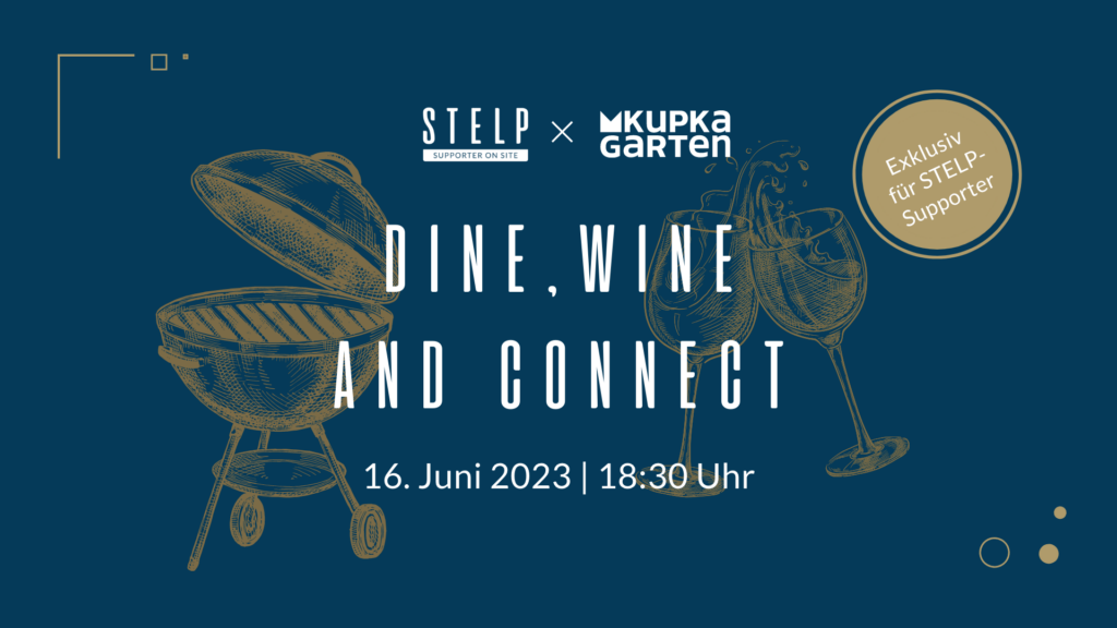 Eine Grafik mit der Aufschrift Dine, Wine ad Connect.