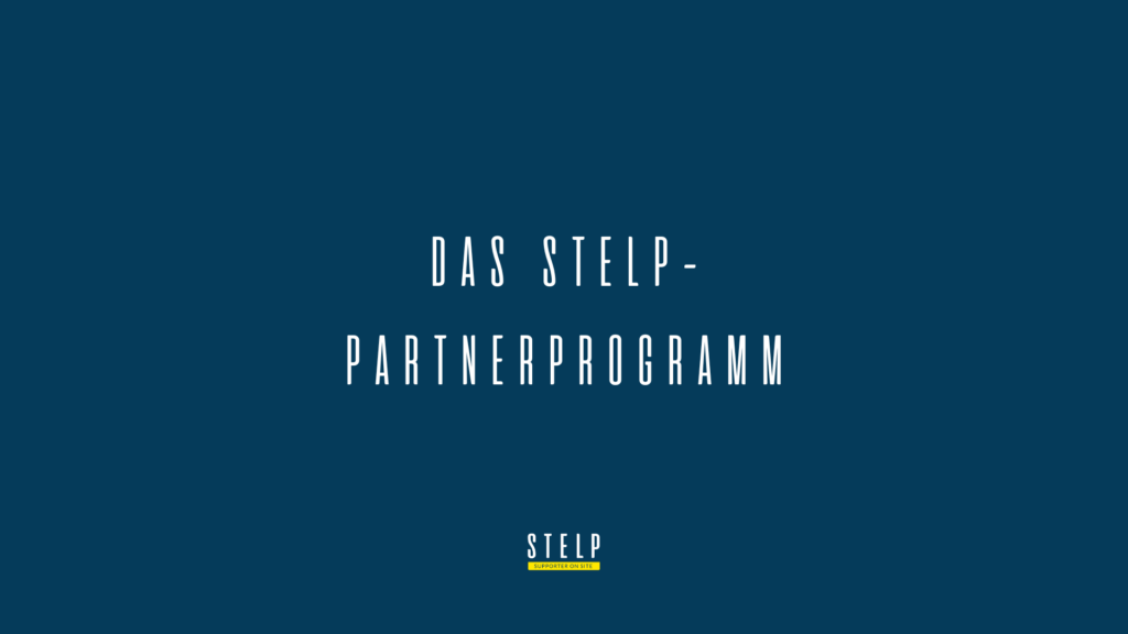 Eine Grafik mit der Aufschrift "Das STELP-Partnerprogramm".