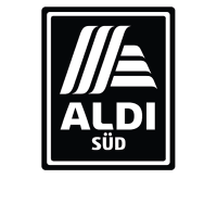 Das Logo von Aldi Sued in schwarz weiß.